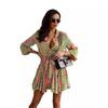 European and American Women's Long-Sleeve Tie-Waist Printed Shirt Dress