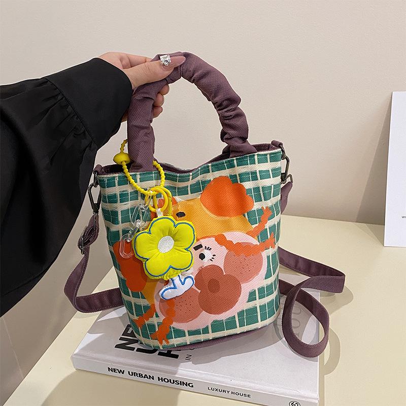 Niche Illustration Design Graffiti Bag for Women New Style  Fresh and Personalized Funny Bucket Bag One-shoulder Crossbody Bag