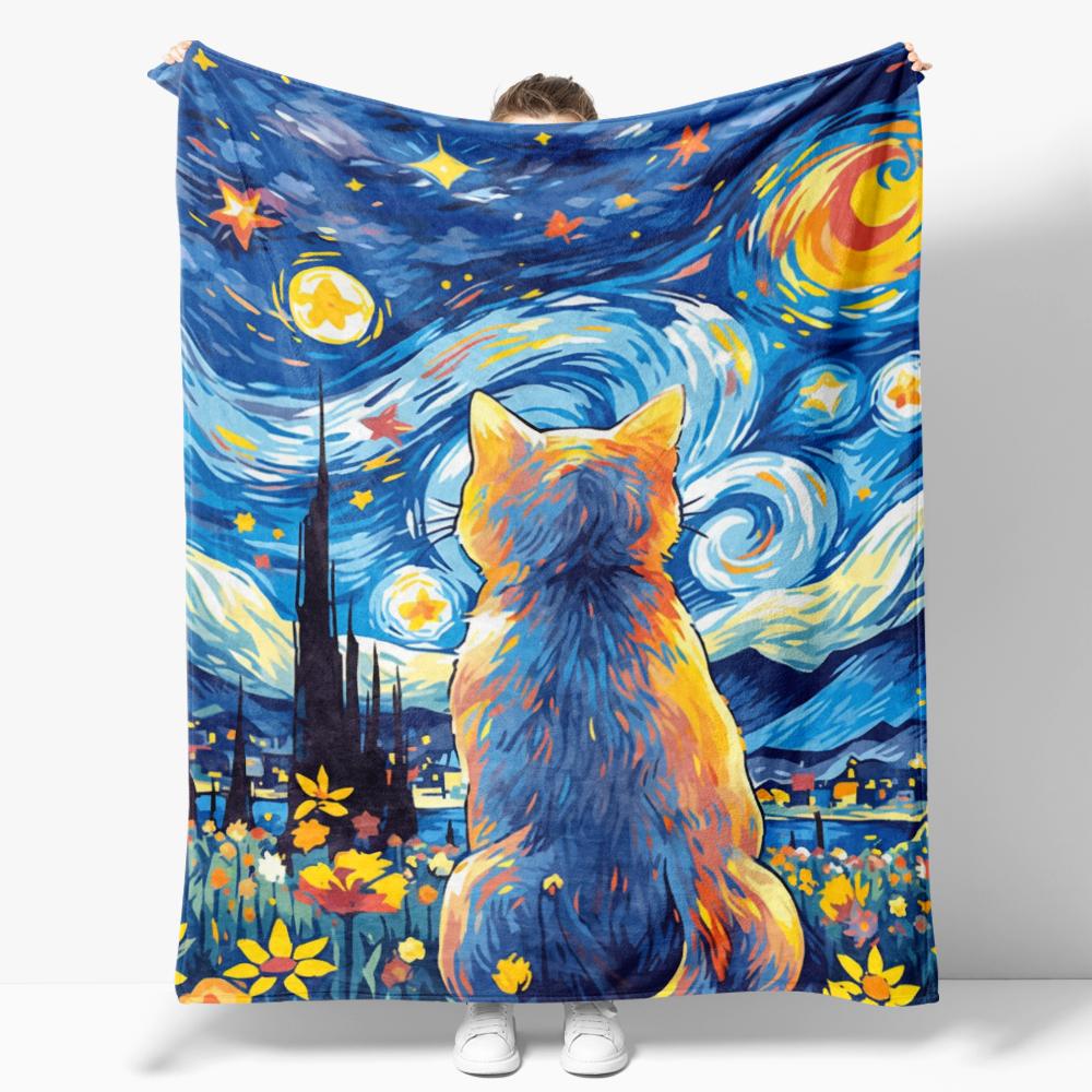 The Starry Night Throw Blanket Art Oil Painting Style Soft Cozy Blankets Soft Warm Flannel Blanket for Bed Room Home Sofa