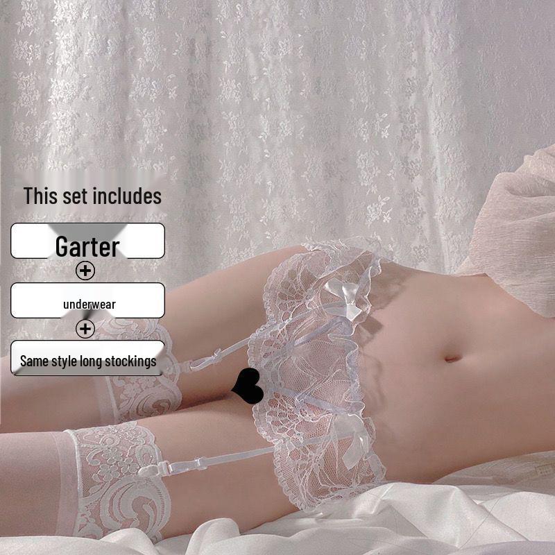 Lace Suspender Stockings and Thong Set - Sexy Embroidered Sheer Lingerie