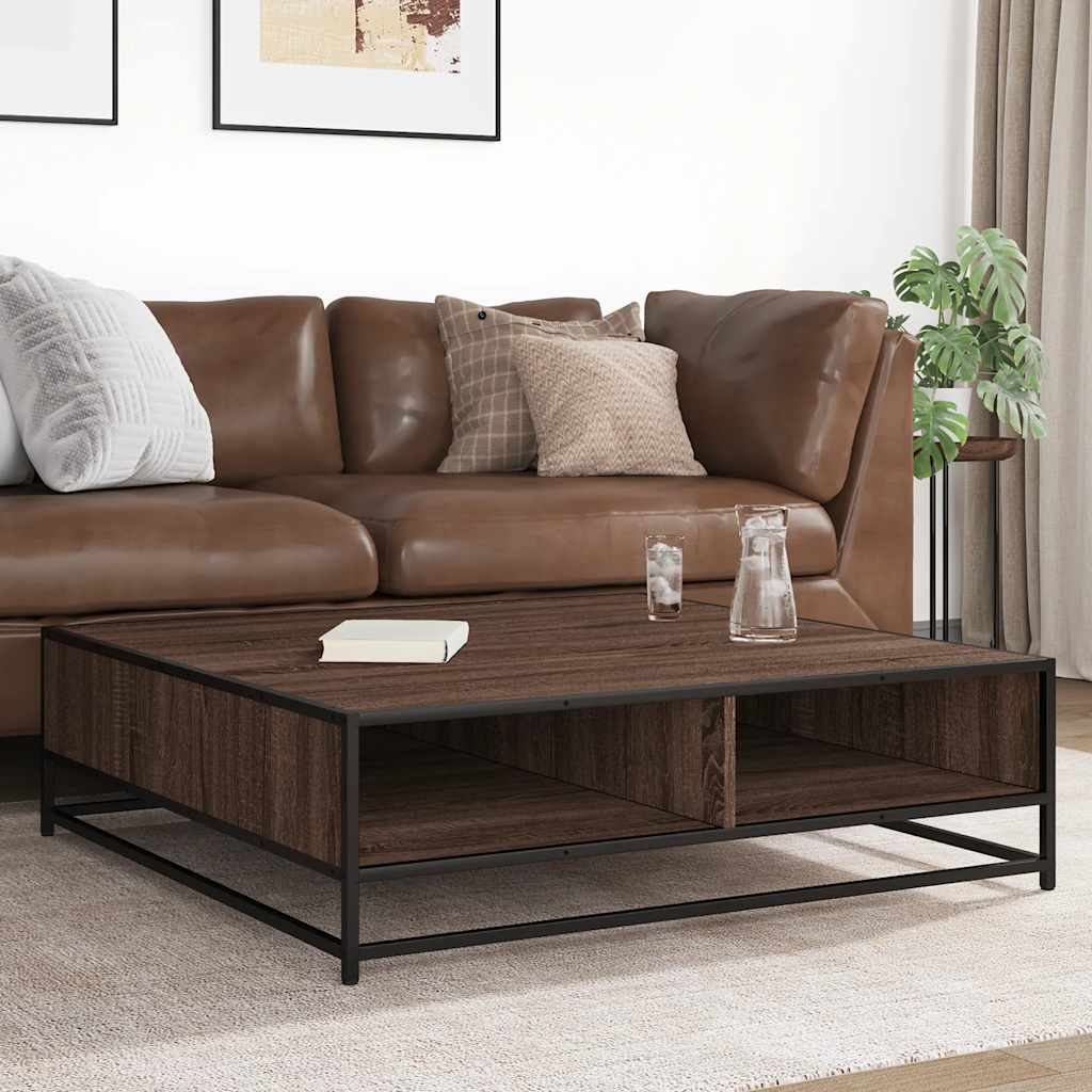 Coffee Table Brown Oak Effect 100 x 100 x 30 cm Engineered Wood & Metal