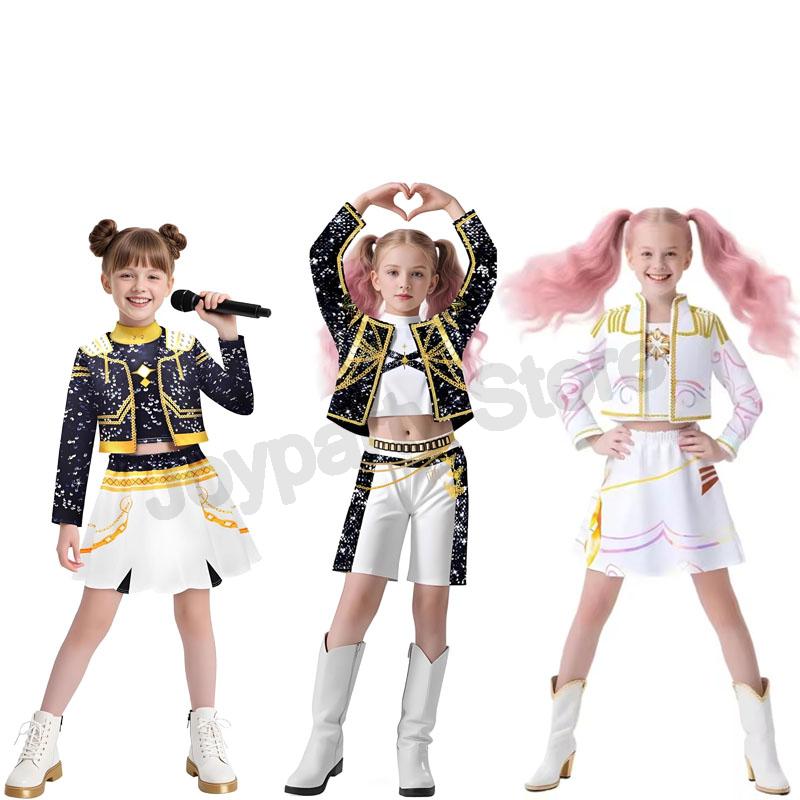 Movie Kpop Children Girls Mira Cosplay Costume Print Demon Hunters Zoey Rumi Cosplay Kids Girl Carnival Show Clothes