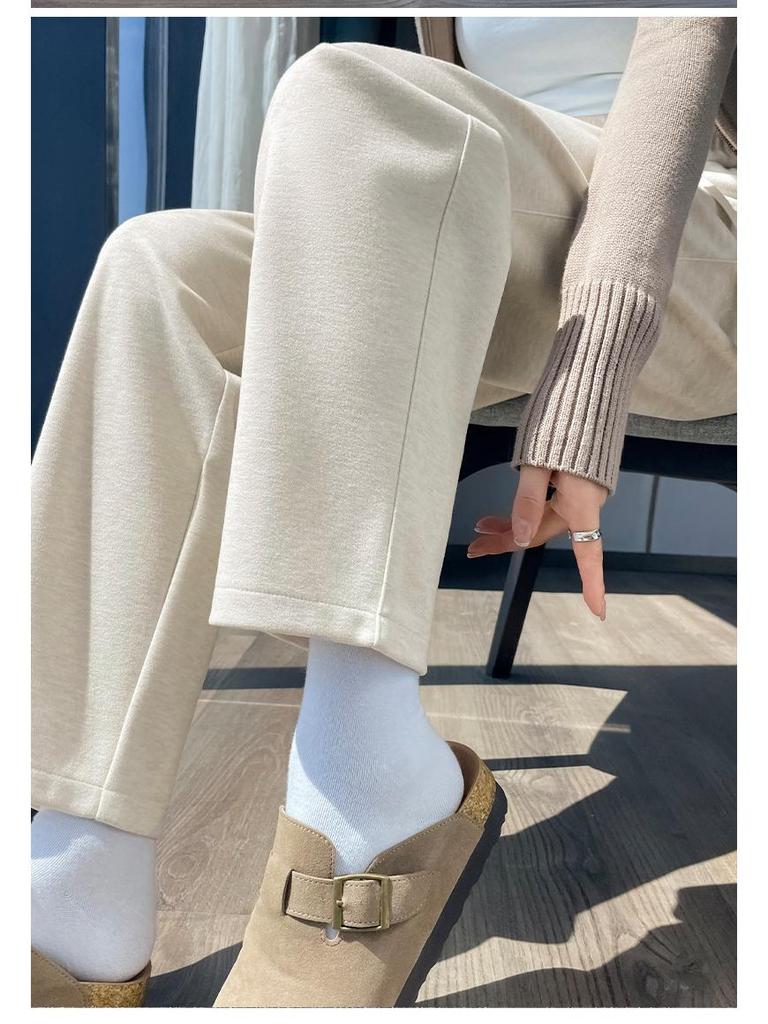 High-Waisted White Fleece-Lined Wide-Leg Women's Straight-Leg Pants, Winter 2025 Collection