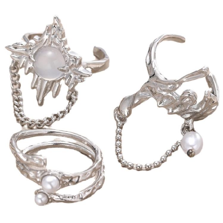 

3PCS Elegant Irregular Rings Adjustable Wedding Rings Geometric Dating Rings Chain Rings Alloy Texture for Woman Girls 1