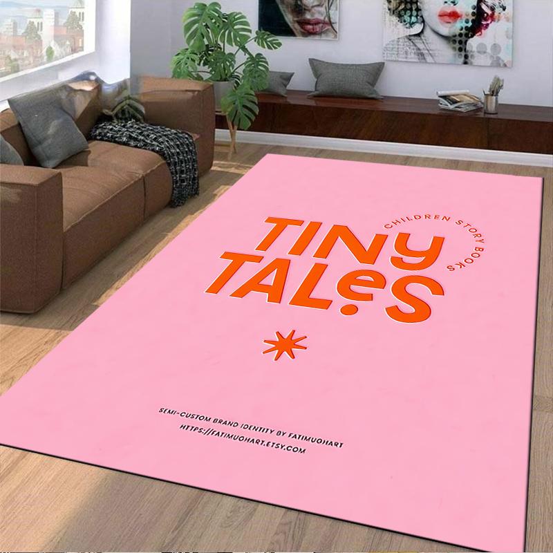 Tiny Tales Children Story Books Logo Poster Pink Orange Typography Brand Art detailed floor mat rug for kids room nursery office decor