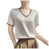 Peach Women Shirt 2026 Summer New Silk Satin Short Sleeve T Shirt Women'S Mesh Solid Color Vest Temperament V Neck Apparel Shirt