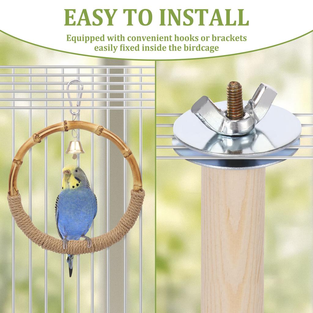 2Pcs Bird Standing Toy Set 360° Rotatable & Bell Wooden Interactive Spinning Parakeet Toys for Bird Cage Accessories NEW