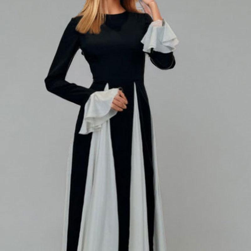 European & American Women's Color Block Loose Fit Waist-Cinched Vacation Dress
