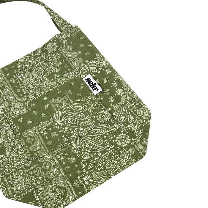 Light Paisley Twill Cotton Middle Bag (Green)