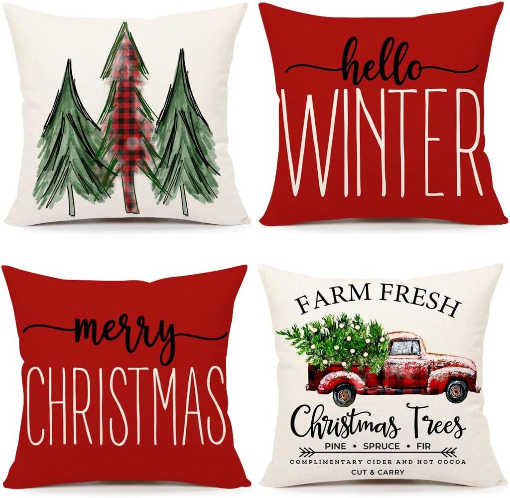 New Christmas Decoration Christmas Pillowcase 18 X 18 Inch Set of 4 Christmas Collection Cushion Pillowcases Custom Zipper Squar