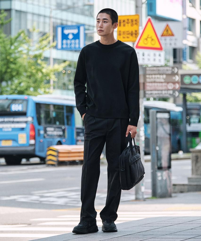 STCO Poly Knit Sweatshirt Black (Semi-Oversized Fit)_Swiwa01Nsb