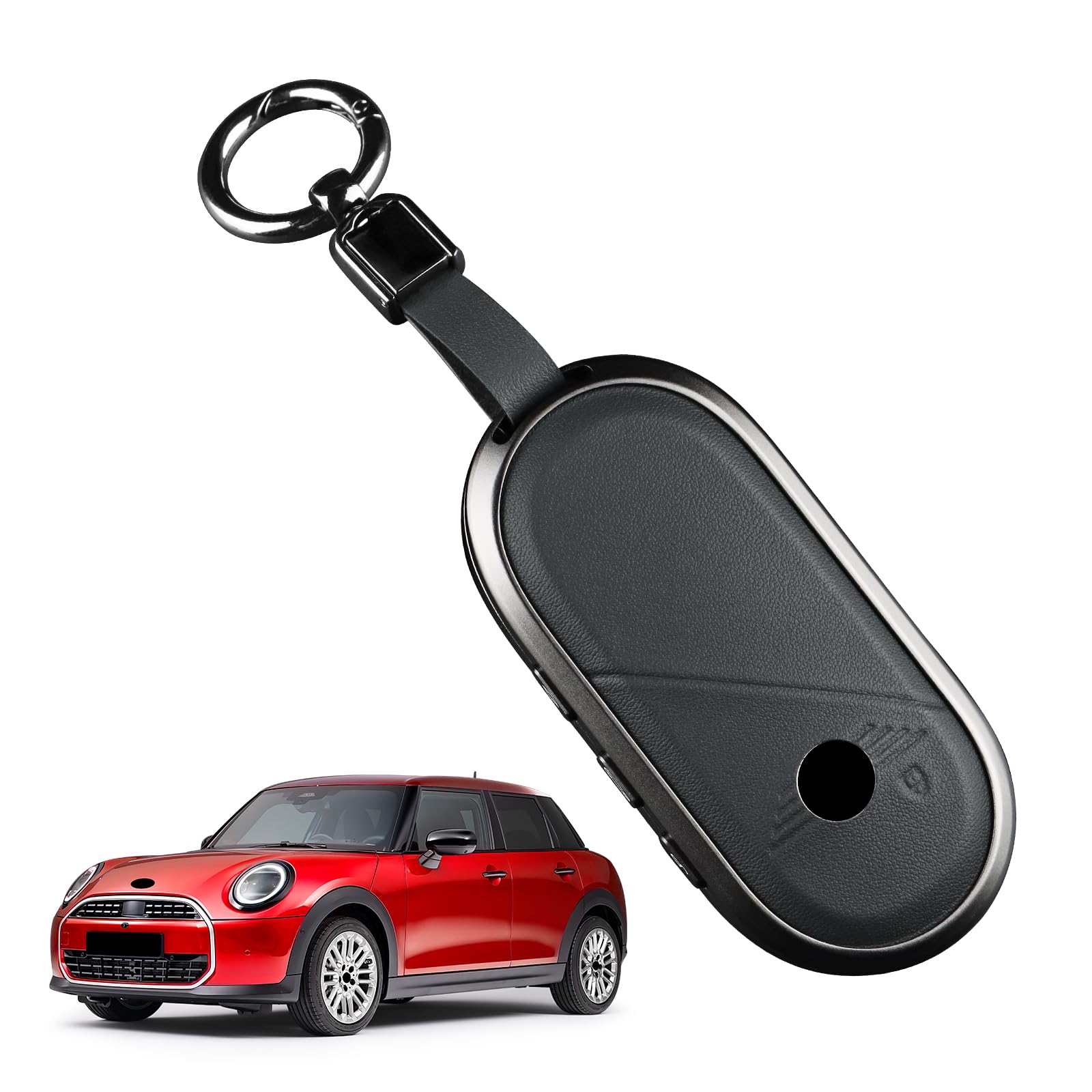 

KUNGKIC Чехол-брелок из алюминиевого сплава и кожи для смарт-ключа Mini Cooper S F65 F66 F67 Countryman U25 ACEMAN J05 F чёрный