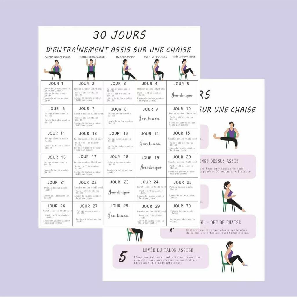 6 kusů 30denní plán cvičení na židli pro seniory Fitness plakát Jógové cvičení v sedě Tabulky pro ranní sport