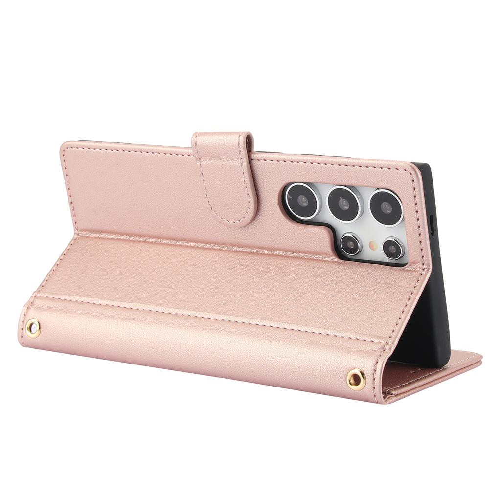 For Samsung Galaxy S26 Ultra Case PU Leather Stand View Phone Wallet Cover with Hand Strap