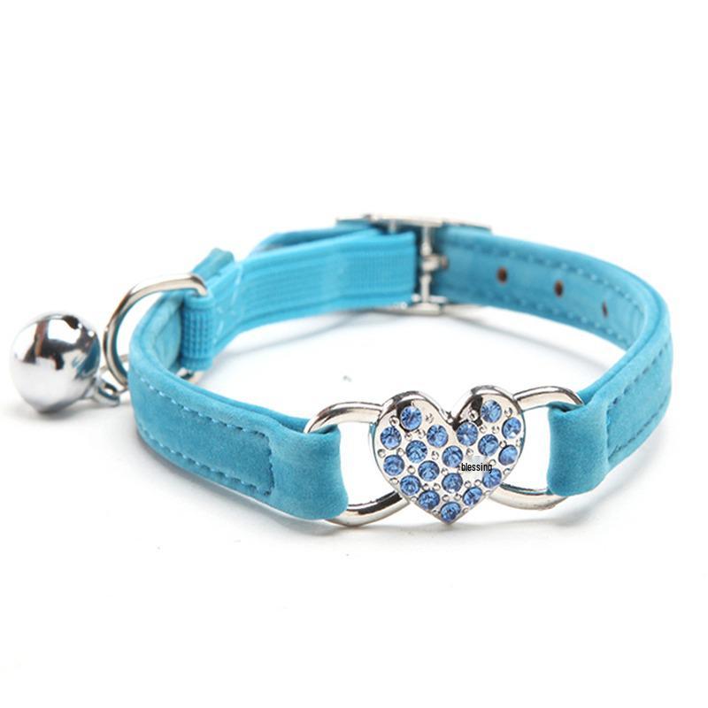 Heart Flocked Rhinestone Bell Cat Collar - Bestseller Pet Supplies In Stock