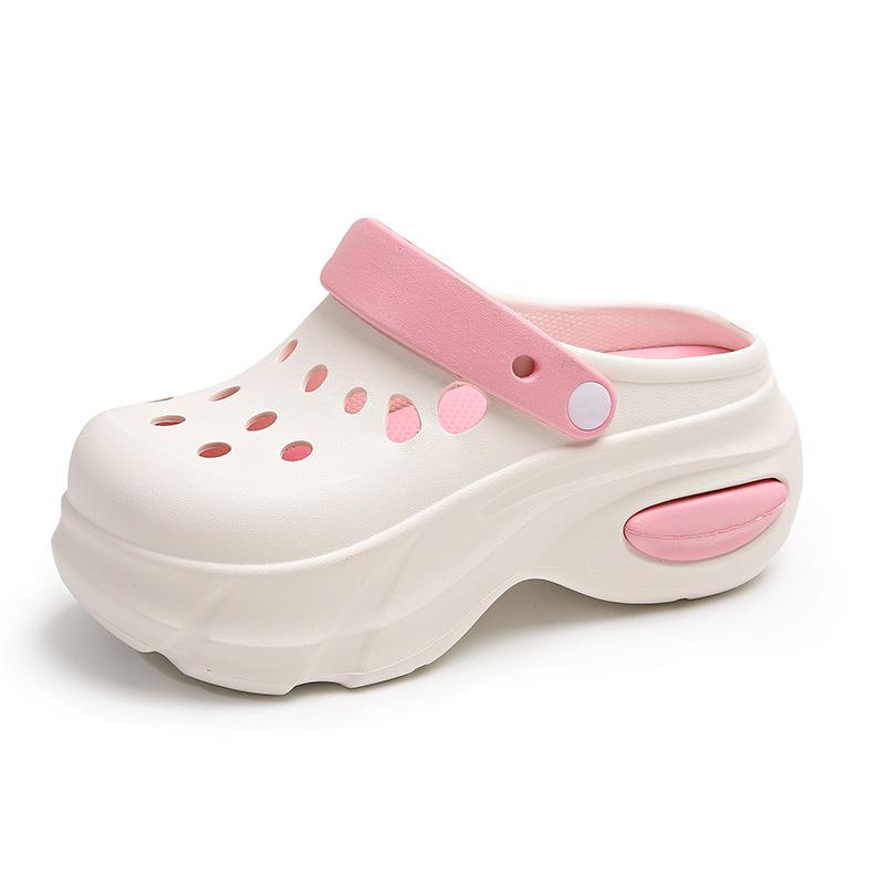 Туфли с толстыми подошвами и отверстиями для увеличения высоты женская верхняя одежда офисные нескользящие тапочки для сумок двухцветные дышащие пляжные сандалии 3536 розовый 1980₽