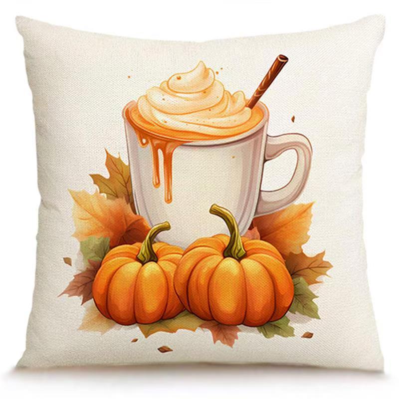 New Autumn Thanksgiving Throw Pillow Cover Linen Print Cartoon Pattern Living Room Bedroom Sofa Decoration