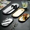 3 Pieces of Oval Metal Jewelry Trays - Multi-functional Stainless Steel Cosmetic Storage Box, Bathroom Accessory Storage Box