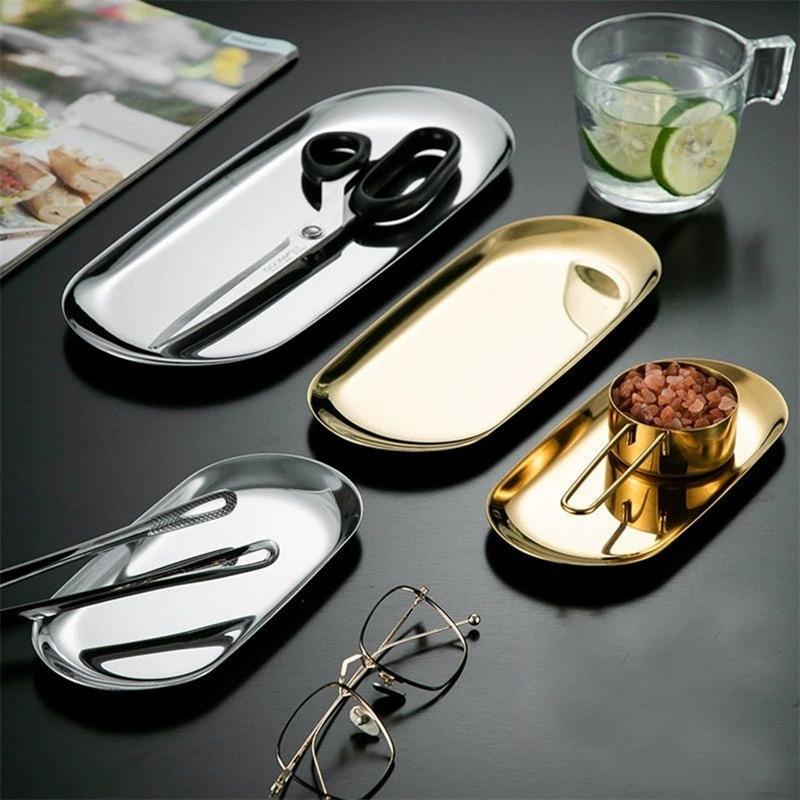 3 Pieces of Oval Metal Jewelry Trays - Multi-functional Stainless Steel Cosmetic Storage Box, Bathroom Accessory Storage Box