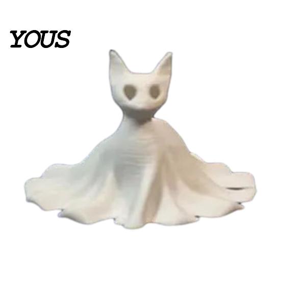 Odorless PLA Filament Decoration 3D Printed Cat Ghost Statues, Halloween Haunted Kitten Figurines with Hollow Eyes Detailed Carving Decor