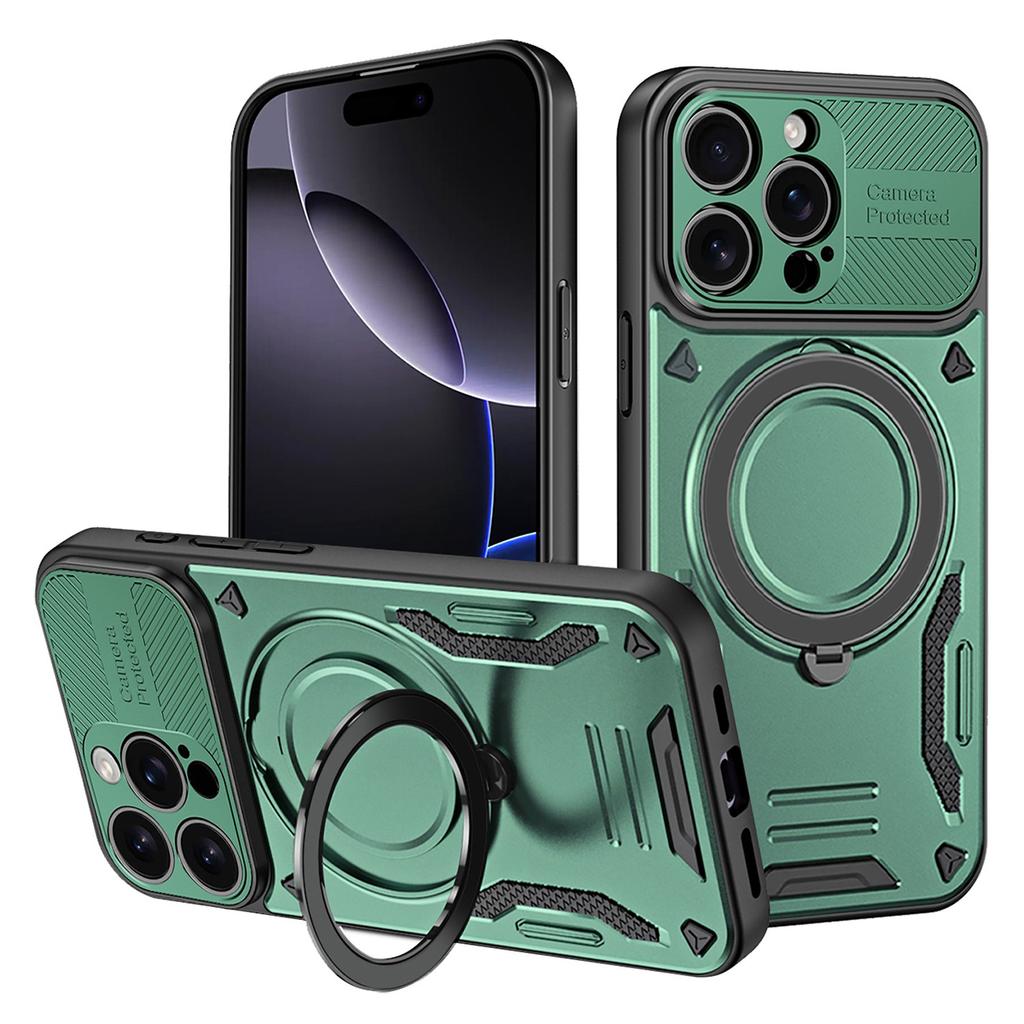 For iPhone 16 Pro Case Compatible with MagSafe Shockproof TPU + PC Phone Back Cover with Kickstand