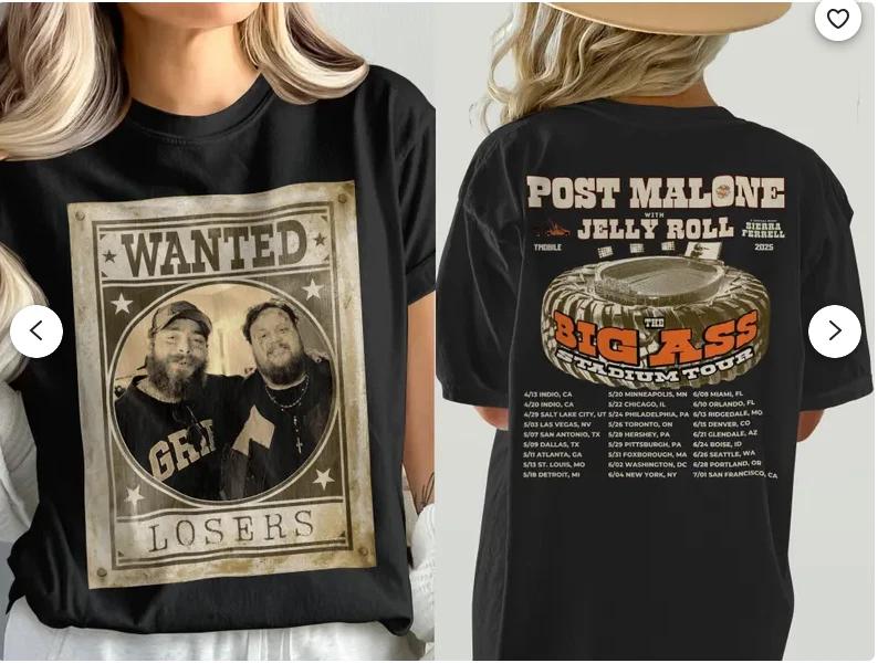 Post Malone, Post Malone Tour, Big Ass Stadium Tour, Posty 2025 Tour T_shirt. 3XL