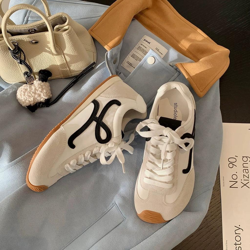 Grape mother, the same mango head leather casual sports shoes, crooked head, contrasting colors, splicing, inner height increase, lace-up, Germ