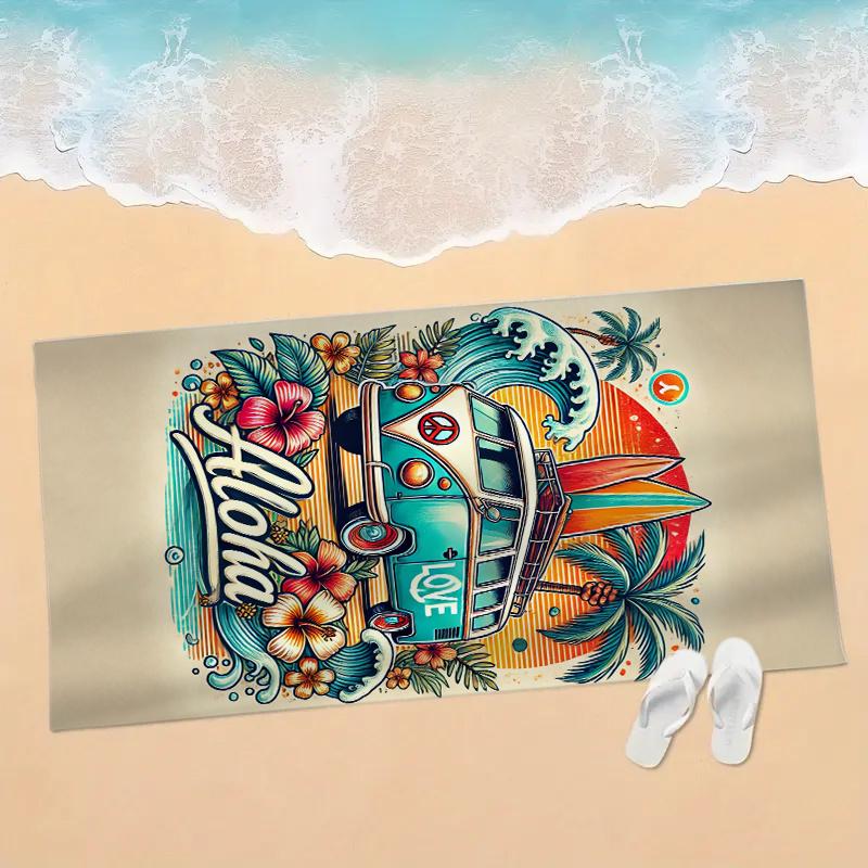 Aloha Surf Bus Oversized Microfiber Beach Mat and Bath Towel-Super Absorbent Quick Drying, Vibrant Design Bath Towel