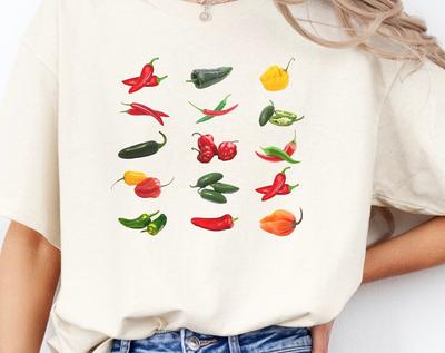 Chilies Shirt, Screen Print Shirt, Retro Style Vintage, Graphic Tee,Vegetable Shirt,Gift for Gardener,Hot Sauce Gift, Foodie,Unisex Tee