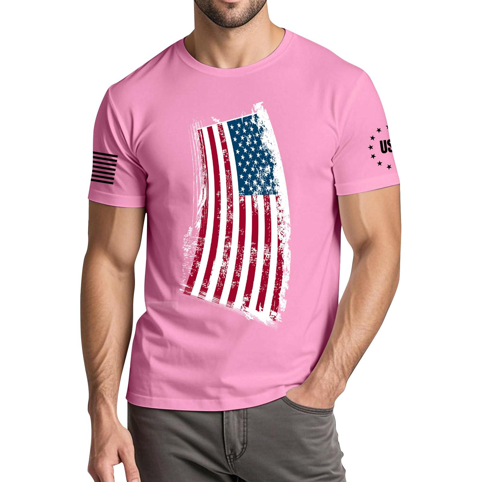

Мужская модная повседневная футболка с круглым вырезом и коротким рукавом с принтом «День независимости» M розовый