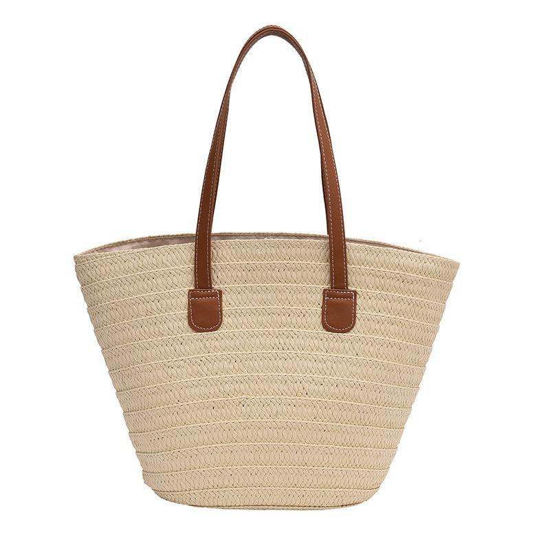

New woven tote bag Japanese fashion simple travel art bag women s handbag shoulder armpit bag off білий колір