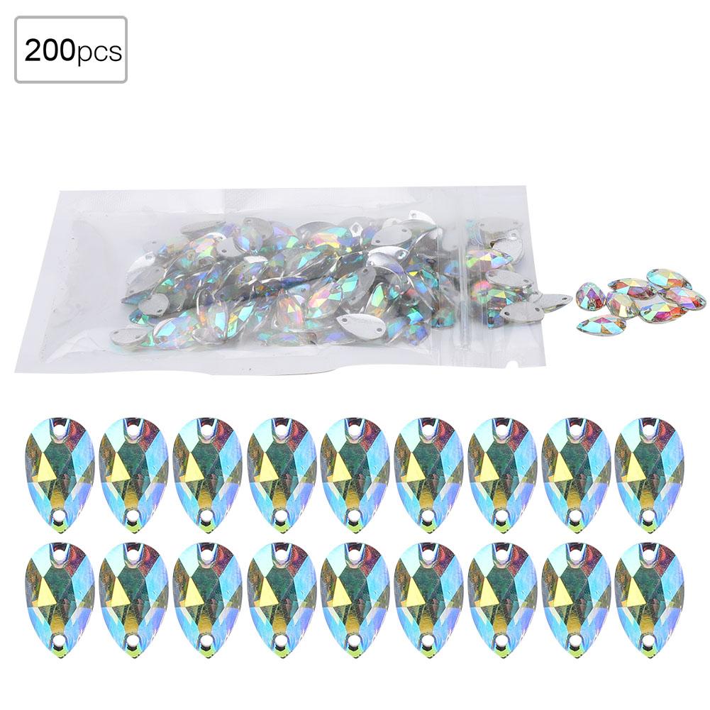 200 Pcs   Bd Acrylic Resin Drip Sewing Rhinestone Buttons 7x12mm Shoe Decoration less thanbr(  Coloured )