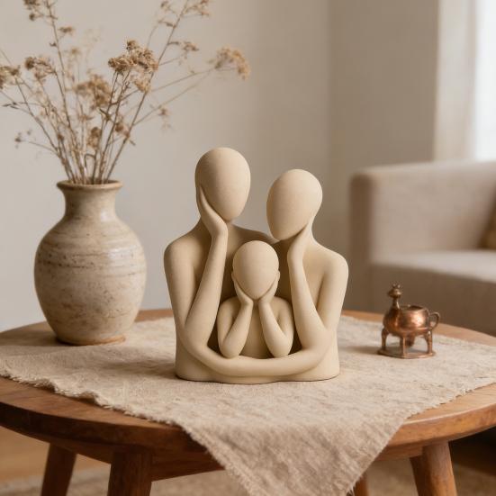Yousheng Abstract Family of 3 Figurine Modern Parents And Kid Statue Resin Family Sculpture for Living Room Bedroom Tabletop TV Stand Shelf Entryway