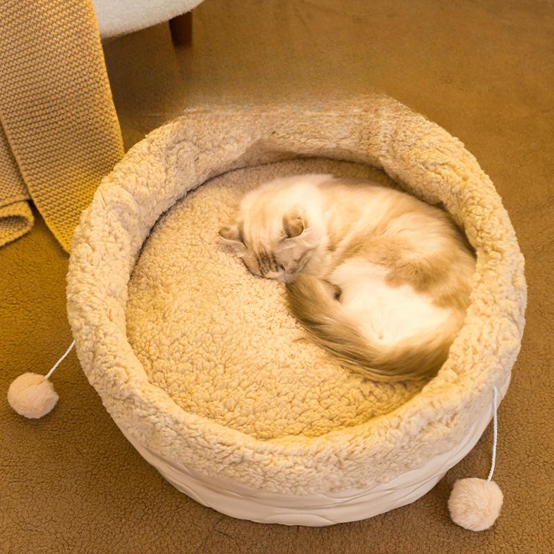 Autumn and Winter Cat Nest  Foldable Double-sided Round Nest  Ring Velvet Cloud-like Structure Deep Sleep  Bionic Air Velvet  High Warmth