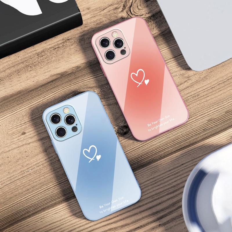 Farbverlauf Herzform Für iPhone 16 E 15 14 13 Plus 12 mini 11 Pro Max XR Xs Max 16E X 7 8 6 6S 22 Gehärtetes Glas Handyhülle