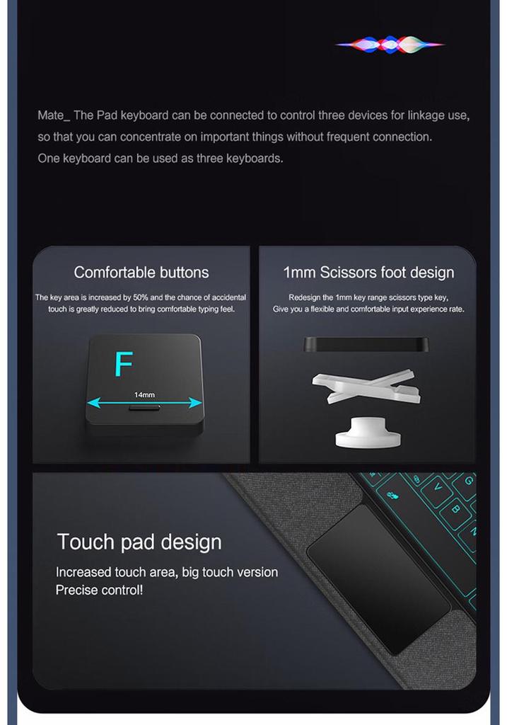 Lenovo Tablet M11 Split Screen 7-Color Luminous Bluetooth Keyboard & Leather Case with Mouse Set