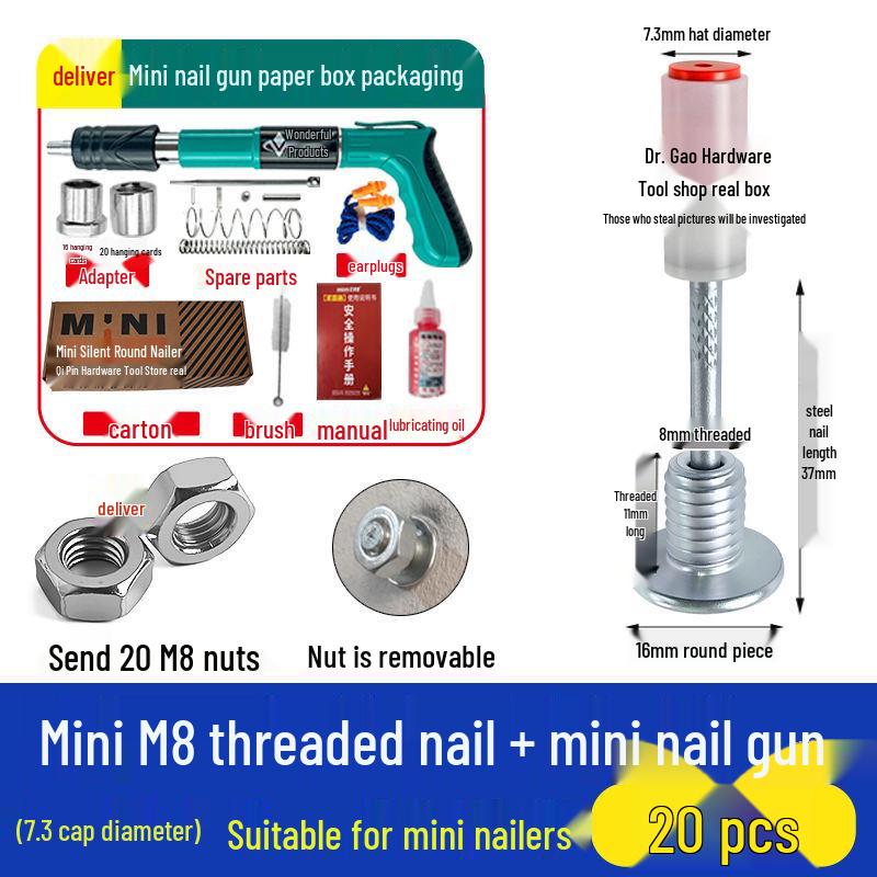 M8 Threaded Powder-Actuated Nail Gun with Removable Screw for Ceiling Lights