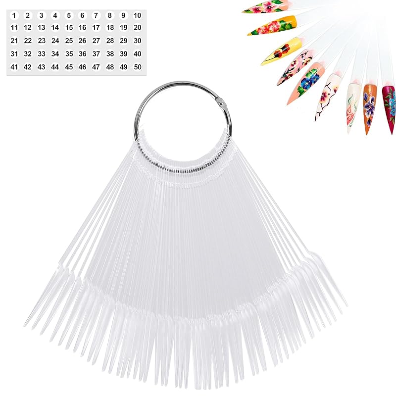 50Pcs Ballet-shaped Clear Nail Swatch Sticks With Metal Rings Numbered Stickers, Fanned To Show Tips, Nail Polish Swatch Stick Color Swatches For Pointed