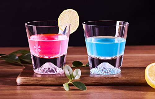 Fujisan Glass Sakura Kiriko Rocks Glass Set (270cc) - Premium, Handcrafted by Artisans, Comes in a Paulownia Wood Box. Perfect for Sake, Beer, or Whis