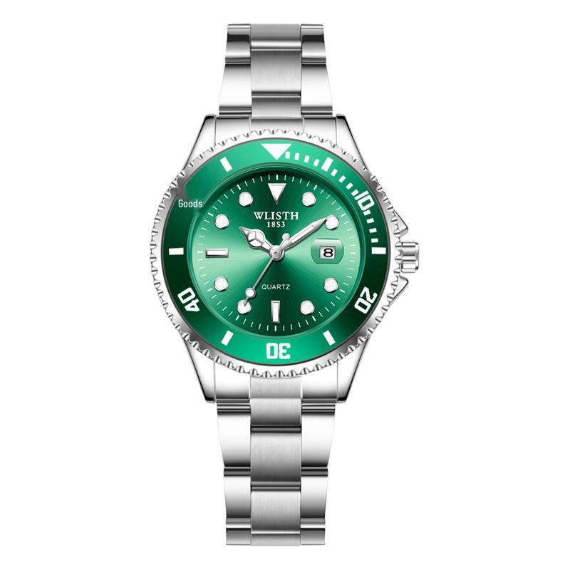 

Men s Luminous Black, Blue, and Green Waterproof Watch with Stainless Steel Strap