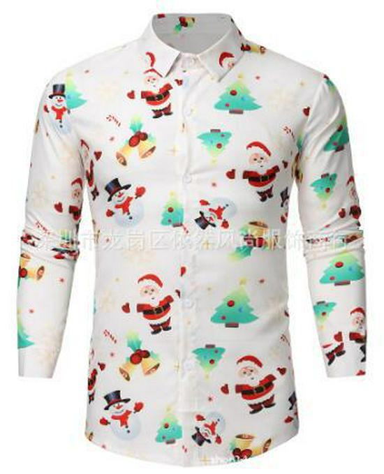 2022 European & American Men's Santa Claus Print Long Sleeve Casual Shirt - 18 Colors