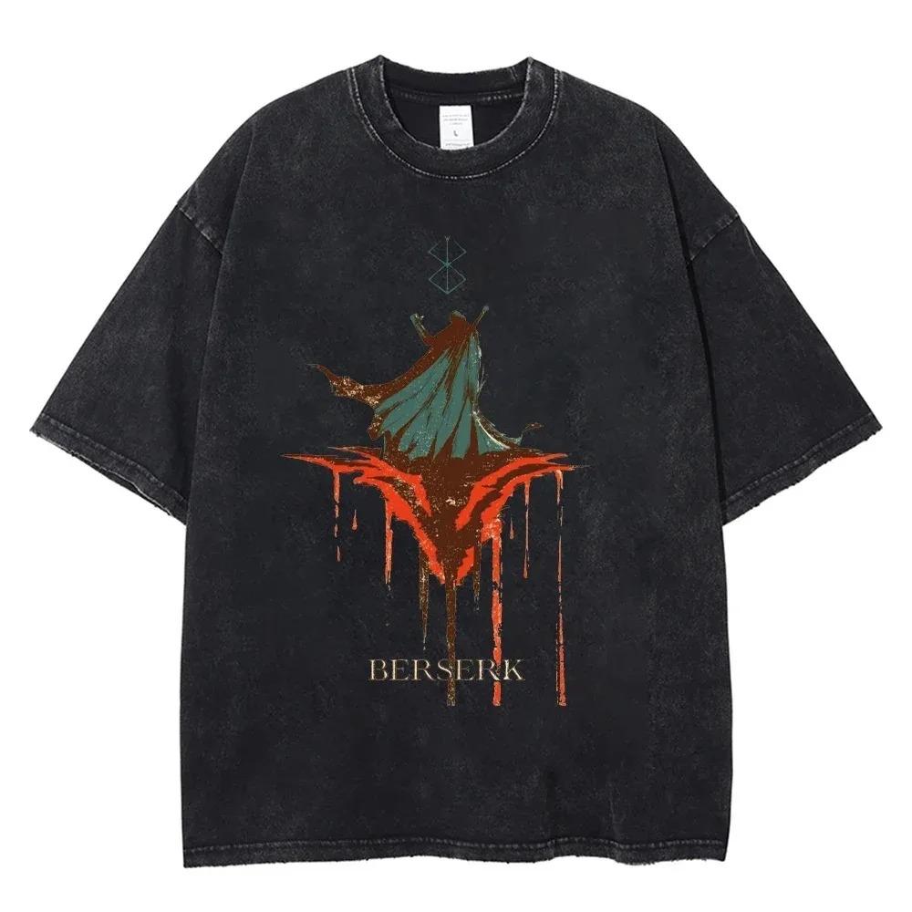 Casual Harajuku Vintage Hip Hop Clothing  Anime Berserk Griffith T Shirts Washed Manga Graphic Oversized Y2k TShirts Unisex