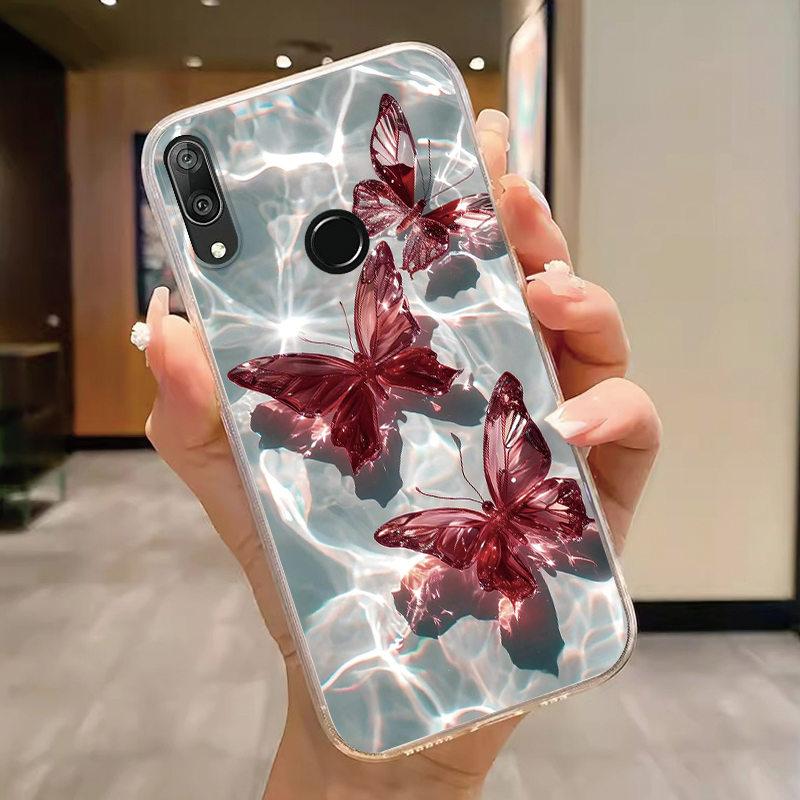 For Huawei Y7 Prime 2019 Y7 Pro 2019 P Smart Z Honor 9X Case Phone Cover Oil Butterfly Flower Heart Clear Bags Fundas Silicone