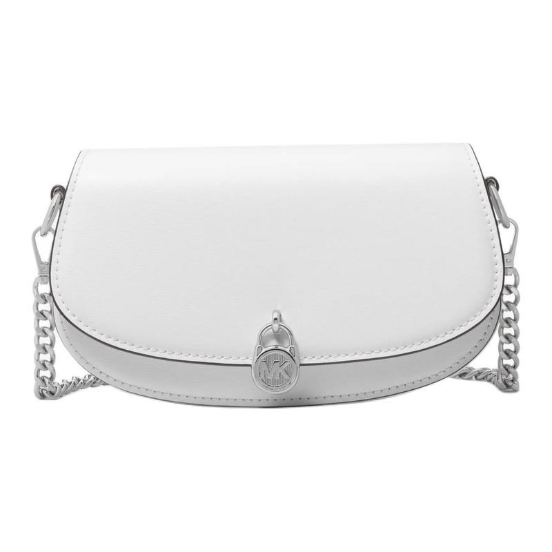 MICHAEL KORS Mila Silver Signature Lock Oval Flap Design Cowhide Shoulder Crossbody Bag Small Women s White серебряный