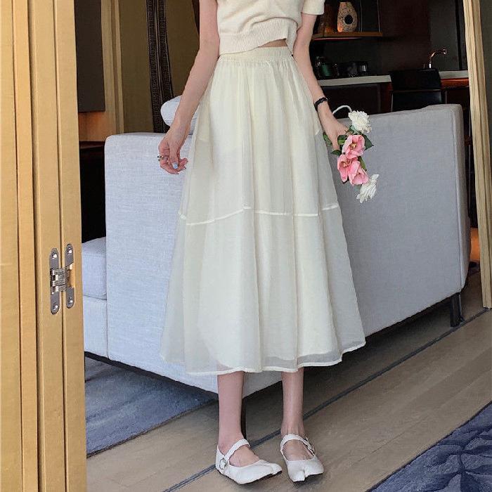 Summer A-shaped skirt women's medium and long gauze skirt Mori sweet pendulum skirt organza skirt