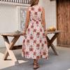 2025 new vacation style plant print sleeveless v-neck long dress summer