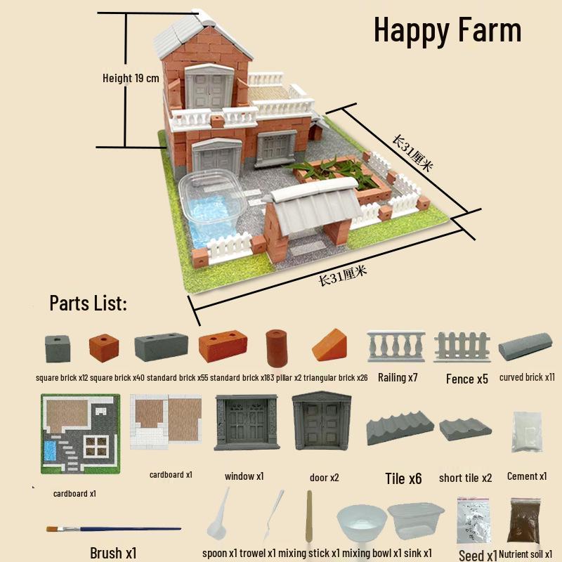 Little Architect Bricklayer Set: Handmade Bricks for Building House Models - Kids' Toy