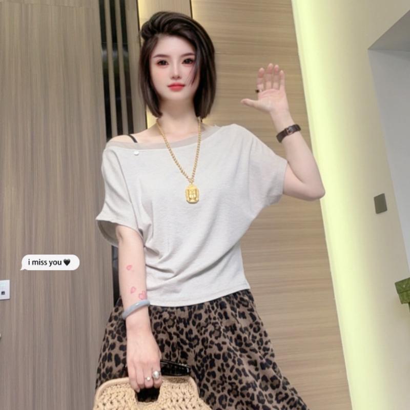 Summer New Slanted Shoulder Shirt Shirt Women's Design Sense Thin Versatile Off-shoulder Top