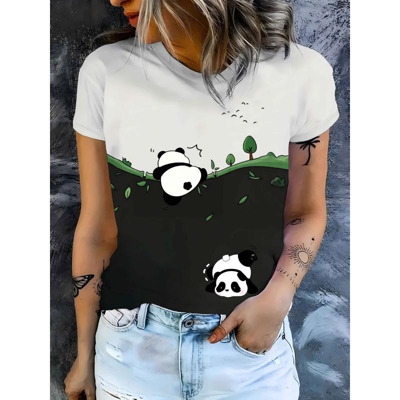 Modisches Damen Rundhals Kurzarm 3D Porträt Farbig Bedrucktes Porträt Kurzarm Rundhals T-Shirt