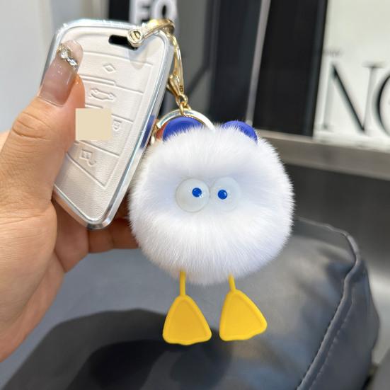 Plüsch-Cartoon-Ball-Schlüsselanhänger, große Augen, Stressabbau, flauschiger runder Quetschball, Spielzeug, DIY Mini-Metallring, Schlüsselanhänger, Anhänger, Rucksack, Ornament, Geburtstagsgeschenk